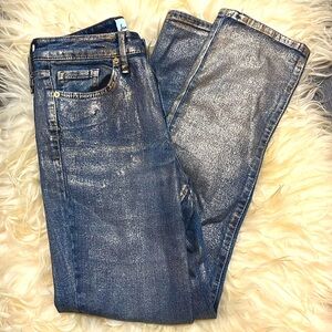 Sam Edelman High Rise Slim Straight Jeans Glitter Chrome Cast Size 25